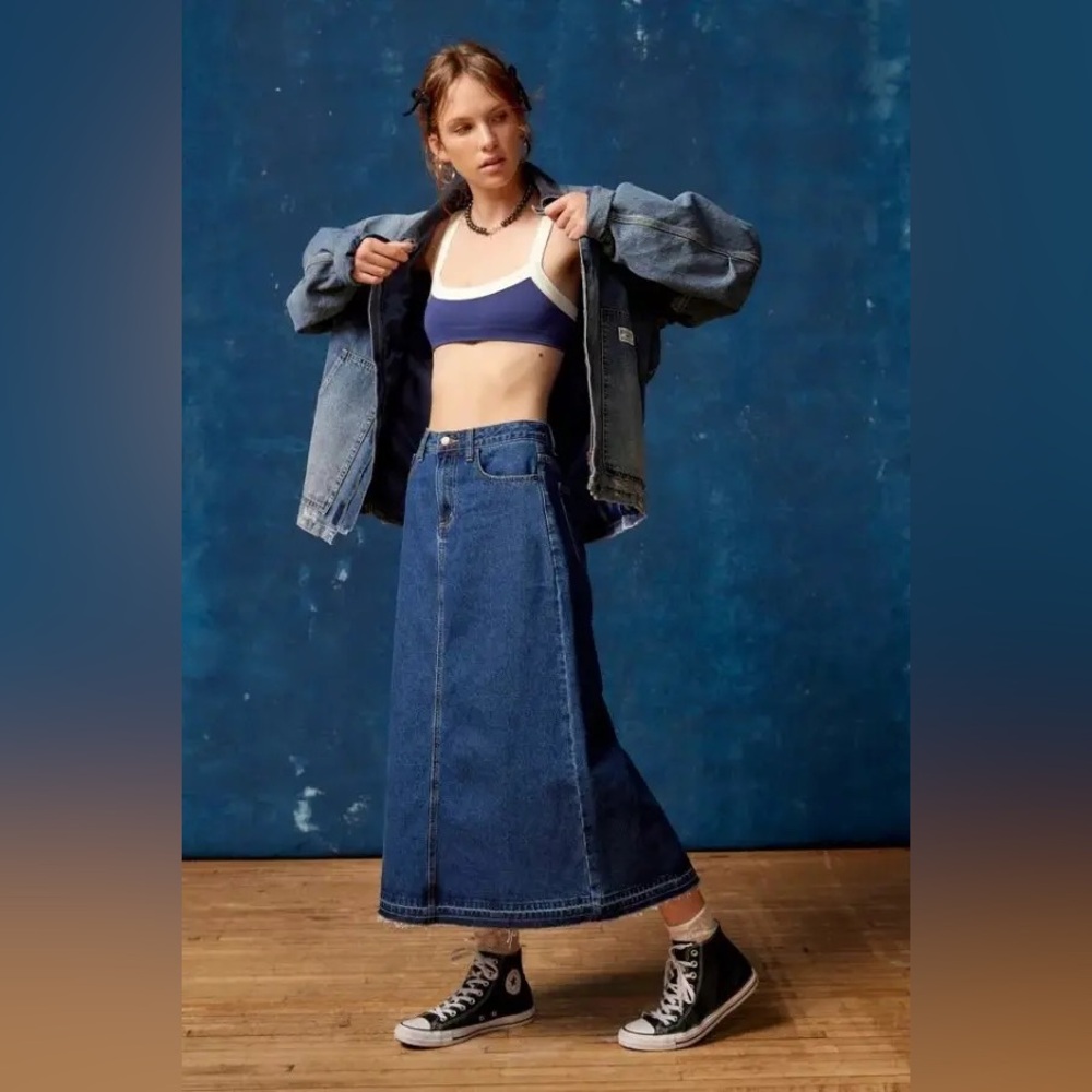 BDG Theo Denim A-Line Midi Skirt